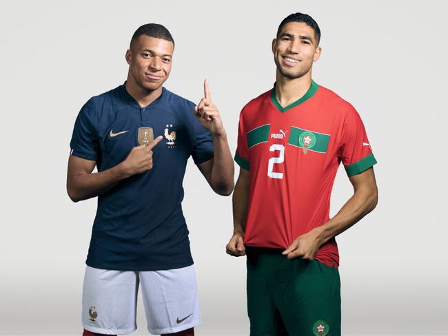 Kylian Mbappe de Francia y Achraf Hakimi de Marruecos. Foto editada. Foto: FIFA/FIFA via Getty Images