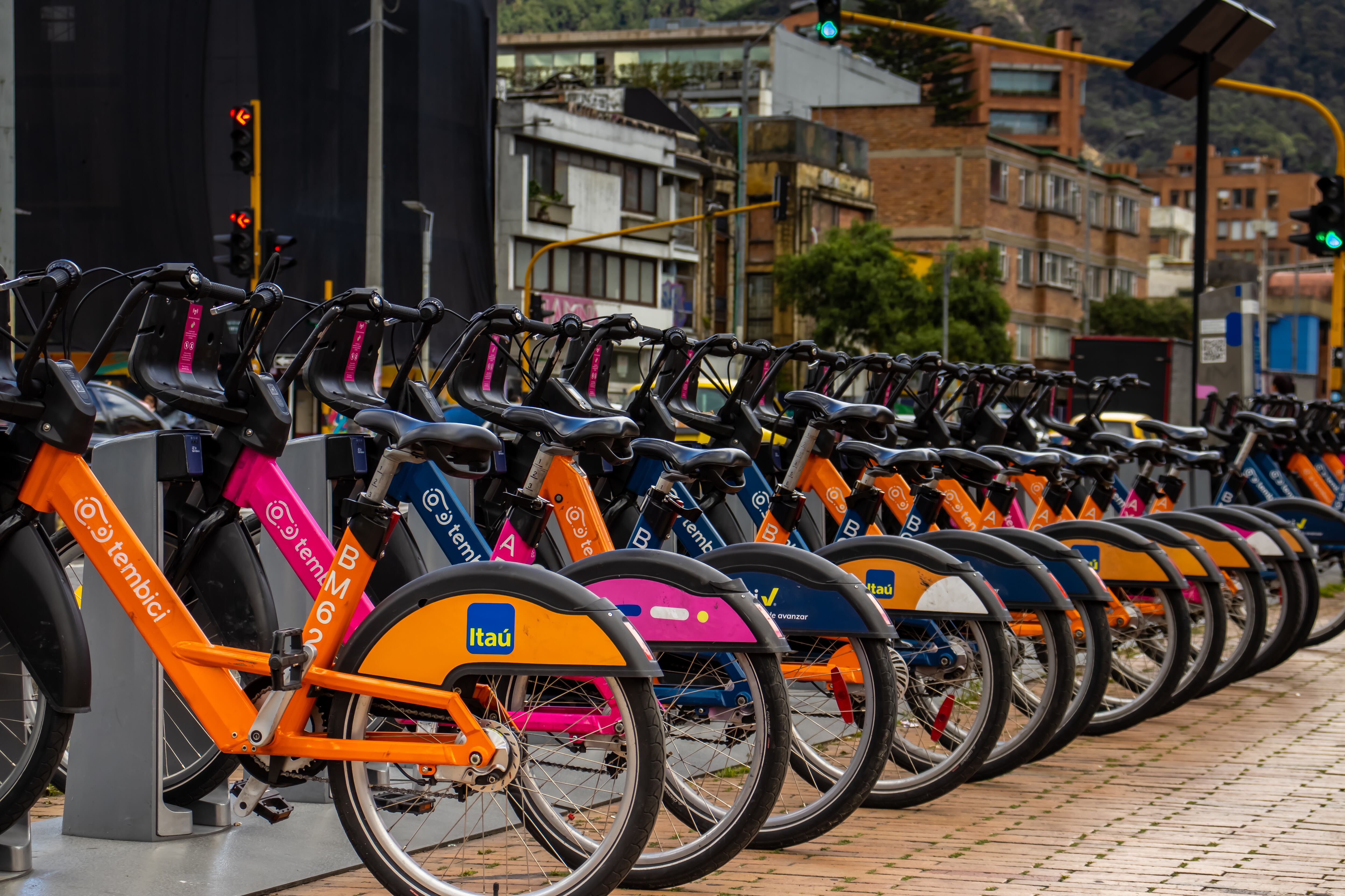 Bogota, Colombia -  23  October 2023. View of one of the stations of the renting bicycle public system located at the 85 street in Bogota city north side. / Getty Images