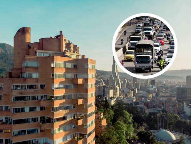 Vista panorámica de Bogotá y tráfico de carros y camiones en la ciudad (Fotos vía Getty Images)