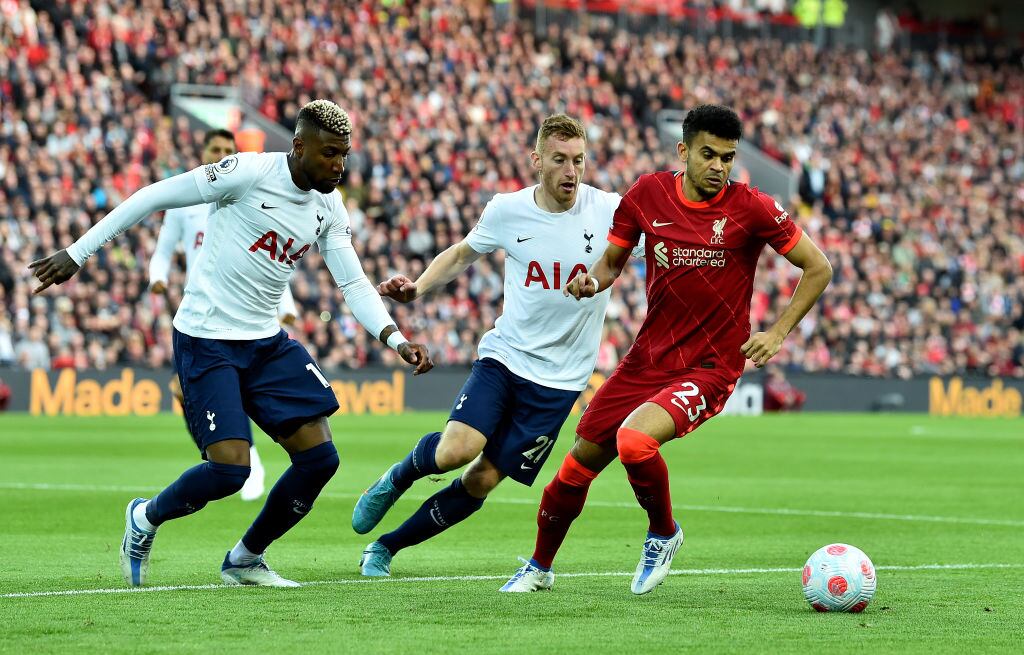 Luis Diaz del Liverpool frente a Tottenham. (Photo by Andrew Powell/Liverpool FC via Getty Images)