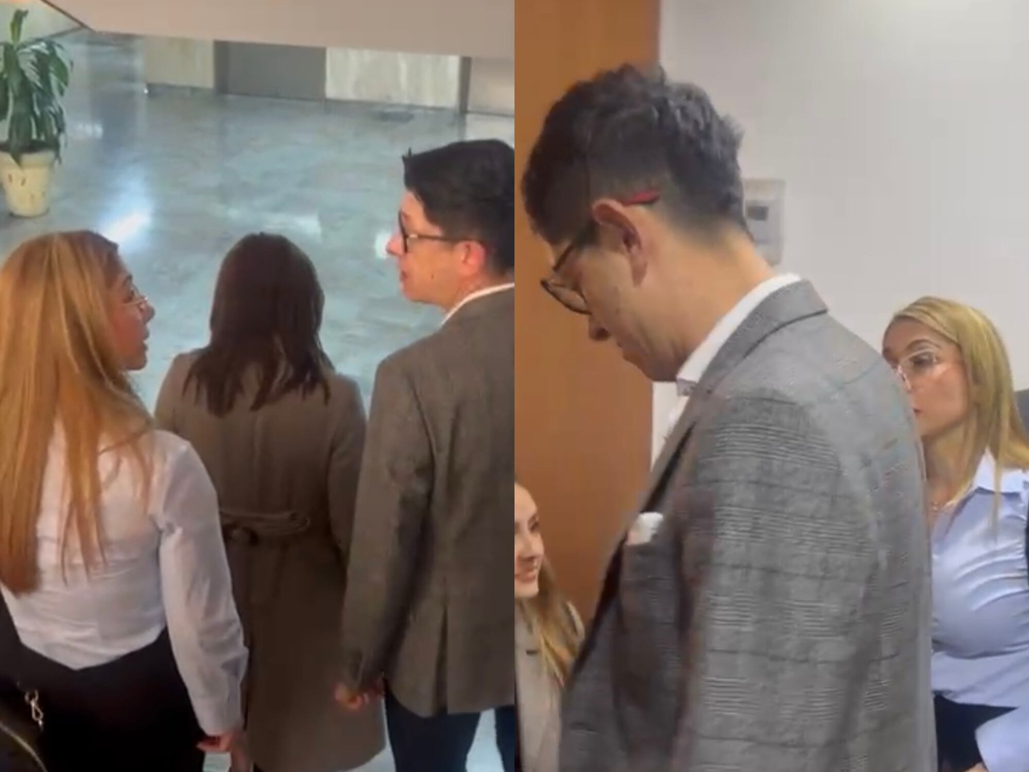 Catherine Juvinao discutió con el ministro de Educación, Daniel Rojas, en los pasillos del Congreso este martes, 16 de septiembre. Fotos: capturas de pantalla.