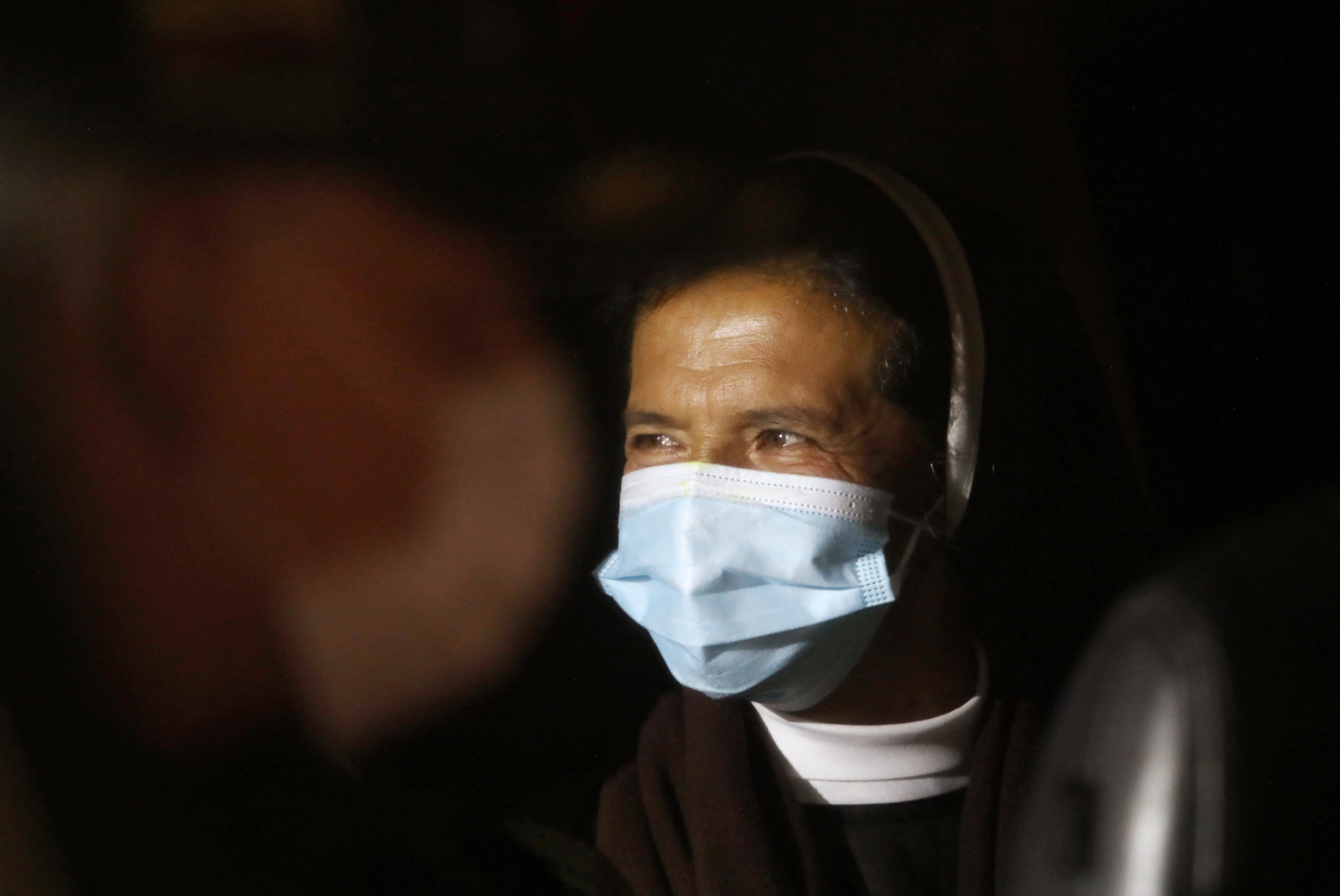 Colombian nun Gloria Cecilia Narvaez arrives at El Dorado international airport in Bogota, on November 16, 2021. - Narvaez was kidnapped in February, 2017 by Mali jihadists and liberated past October. (Photo by DANIEL MUNOZ / AFP) (Photo by DANIEL MUNOZ/AFP via Getty Images)