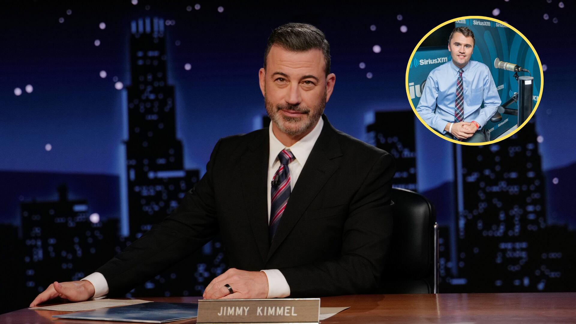 Charlie Kirk y Jimmy Kimmel. Fotos: Randy Holmes y Roy Rochlin, Getty Images.