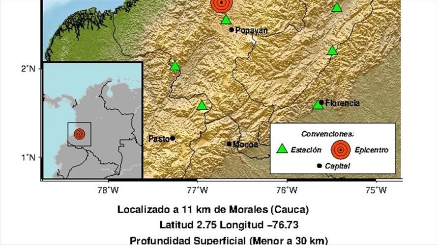 El movimiento de magnitud 4.2 se presentó a las 7:22 de la mañana. Foto: Servicio Geológico Colombiano
