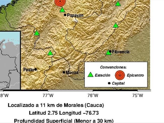 El movimiento de magnitud 4.2 se presentó a las 7:22 de la mañana. Foto: Servicio Geológico Colombiano