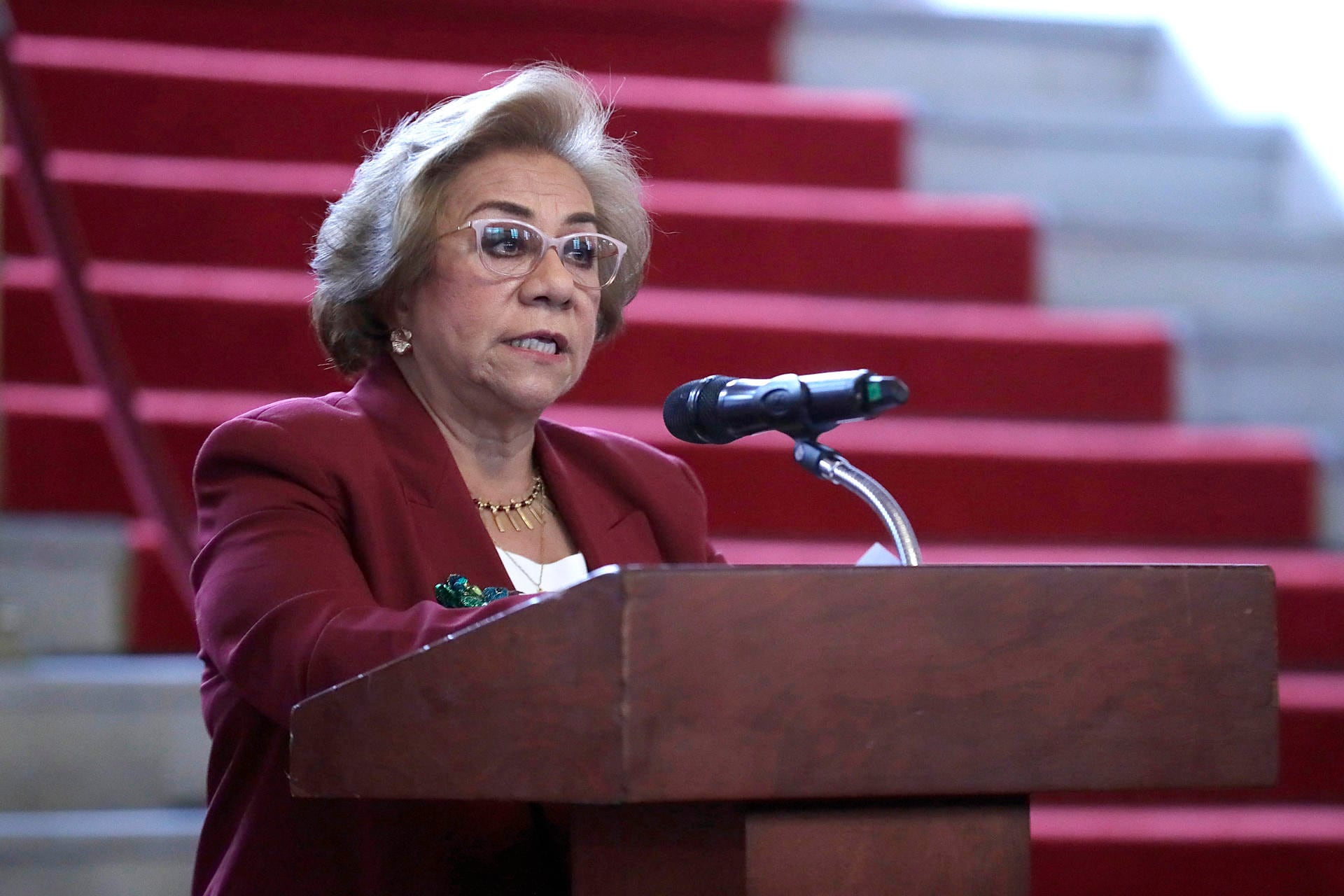 La canciller, Rosa Villavicencio, habla durante una rueda de prensa el jueves 8 de enero en Bogotá. FOTO: EFE/Carlos Ortega