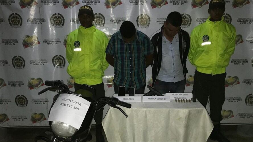 Capturan en Cereté a dos presuntos sicarios del Clan del Golfo. Foto: Cortesía Policía Metropolitana de Montería