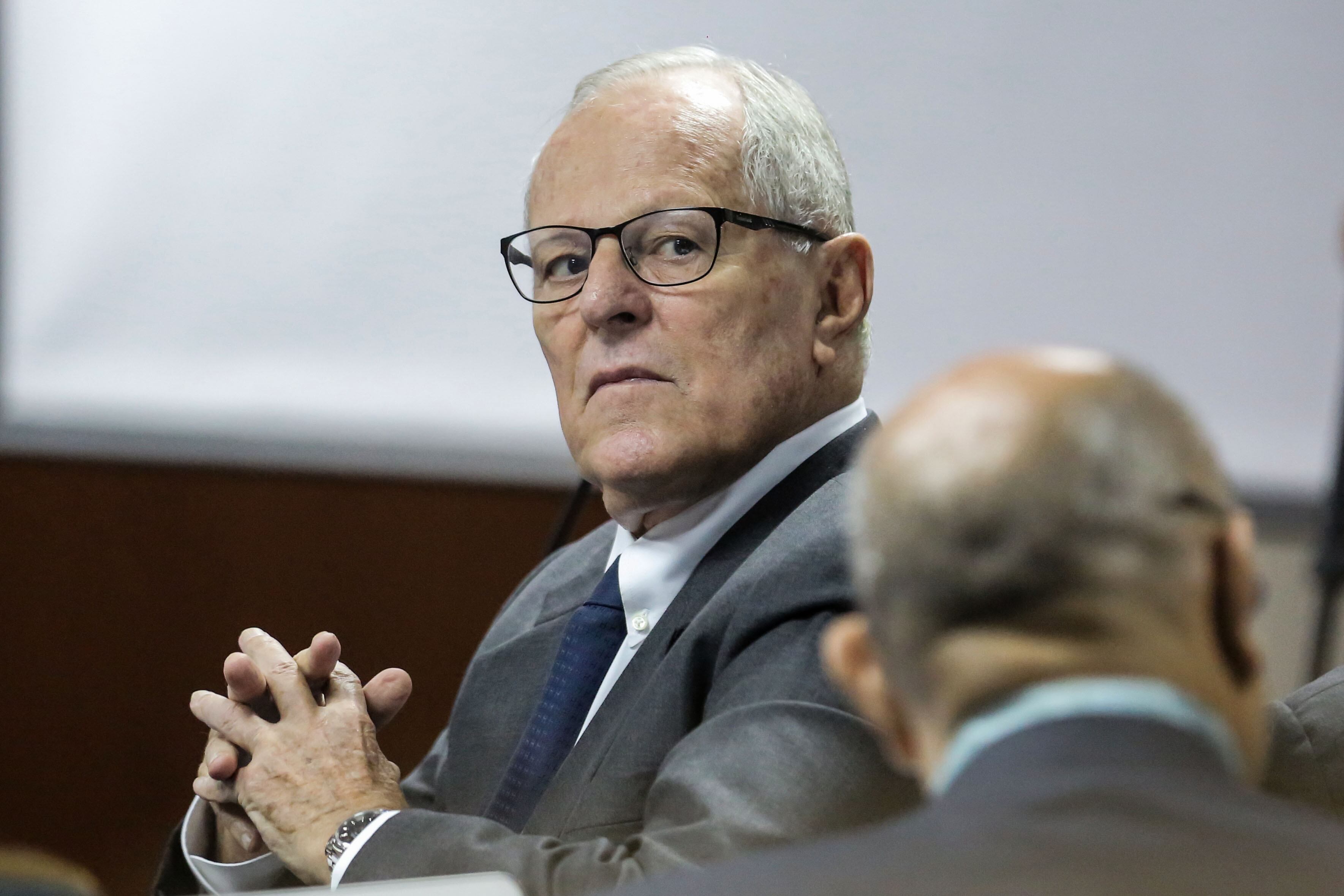 Former Peruvian President Pedro Pablo Kuczynski (2016-2018), sentenced to 10 days of preliminary detention over money laundry allegations, is pictured during the appeal hearing, at the Peruvian National Appeal Court in Lima on April 15, 2019. - Peruvian prosecutors investigating the giant Odebrecht corruption scandal, request the preventive detention of ex-president Pedro Pablo Kuczynski, his former secretary Gloria Jesús Kisic and his driver José Luis Bernaola. (Photo by Luka GONZALES / AFP) (Photo credit should read LUKA GONZALES/AFP via Getty Images)