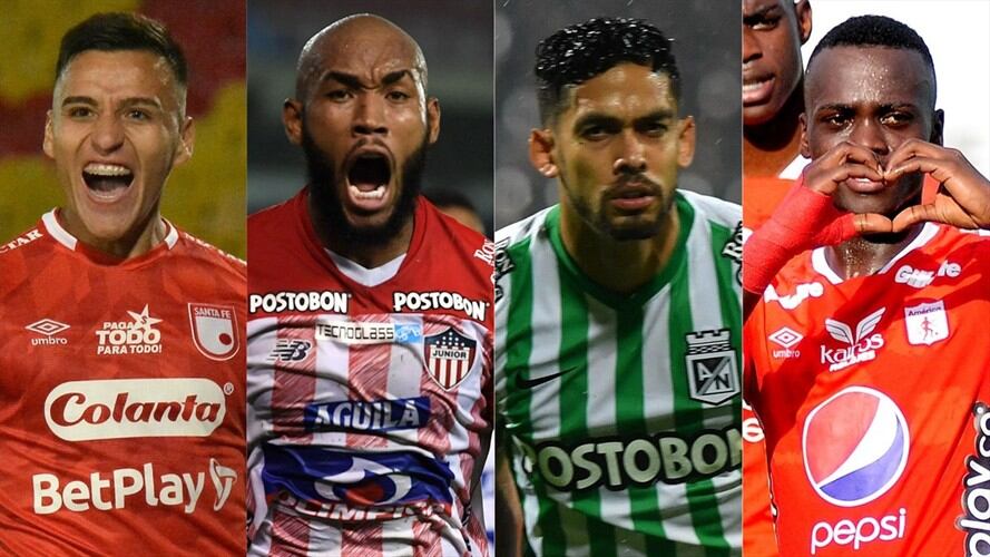 Santa Fe, Junior, Atlético Nacional y América de Cali. Foto: Cortesía Dimayor - JUAN BARRETO/AFP - JOAQUIN SARMIENTO/AFP - Cortesía Dimayor
