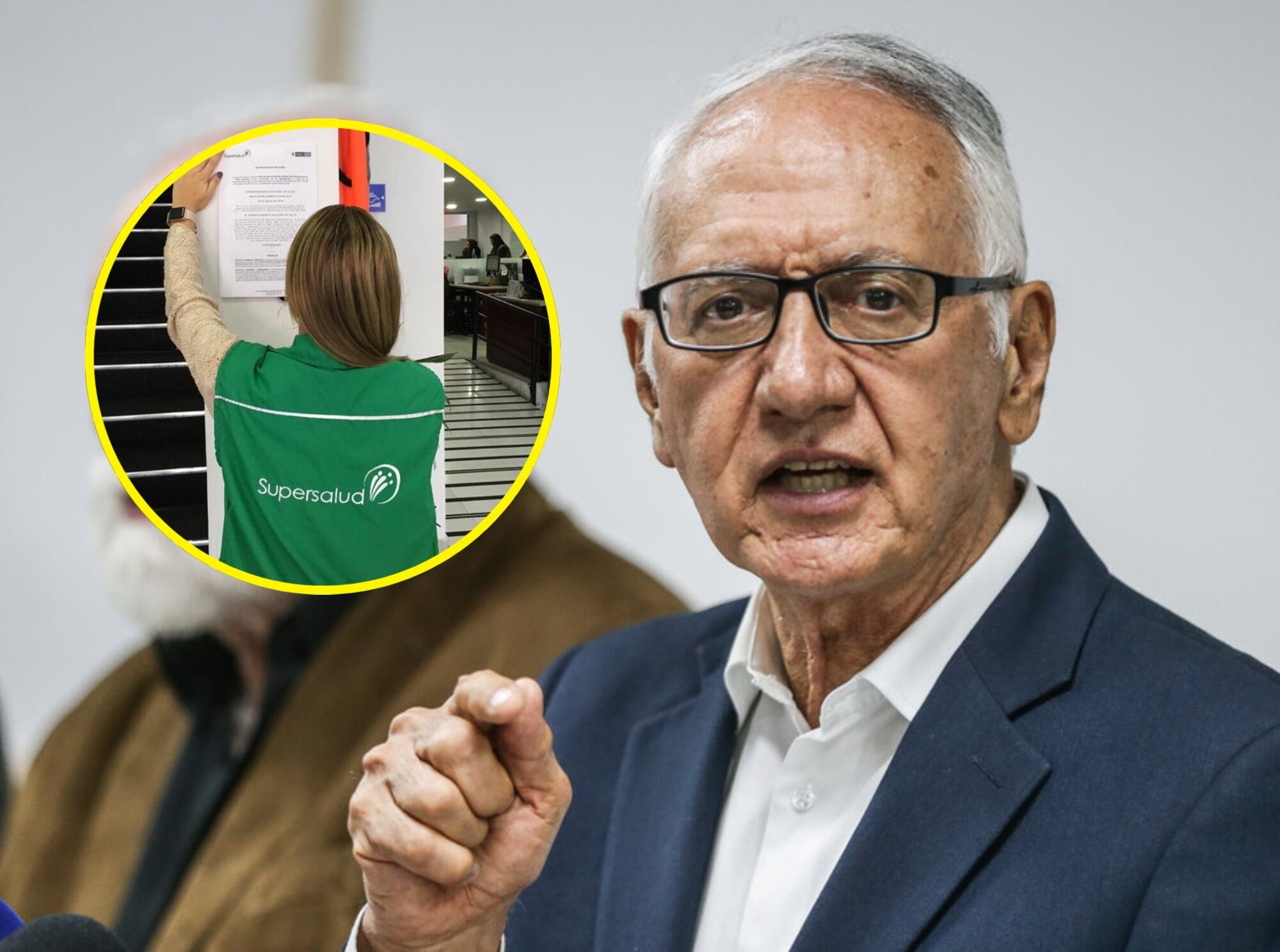 Ministro de Salud, Guillermo Alfonso Jaramillo, y logo de SuperSalud.  Foto: Colprensa.