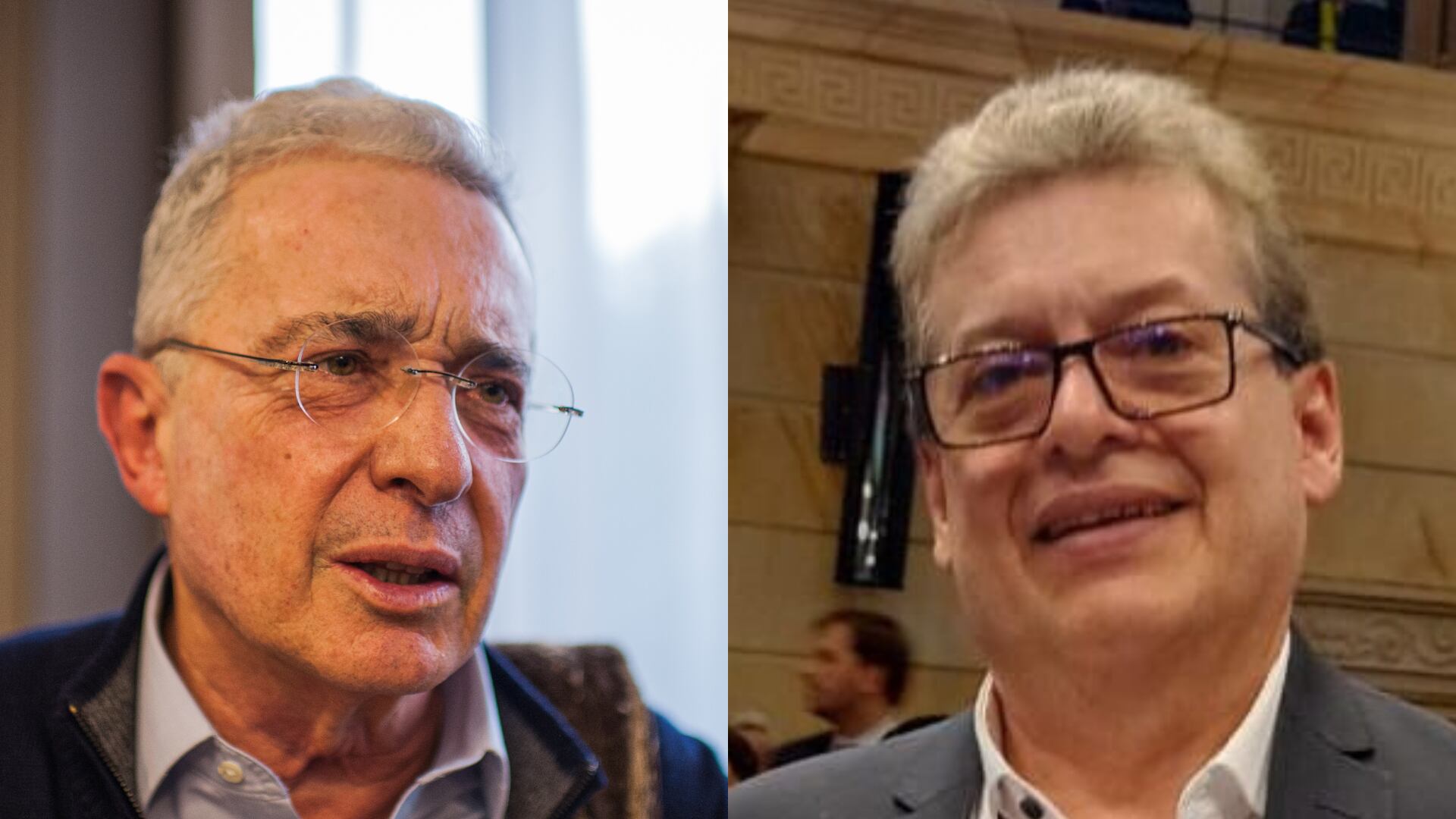 Álvaro Uribe, Foto: Sebastian Barros/NurPhoto via Getty Images / Alirio Uribe, Foto Twitter: AlirioUribeMuoz