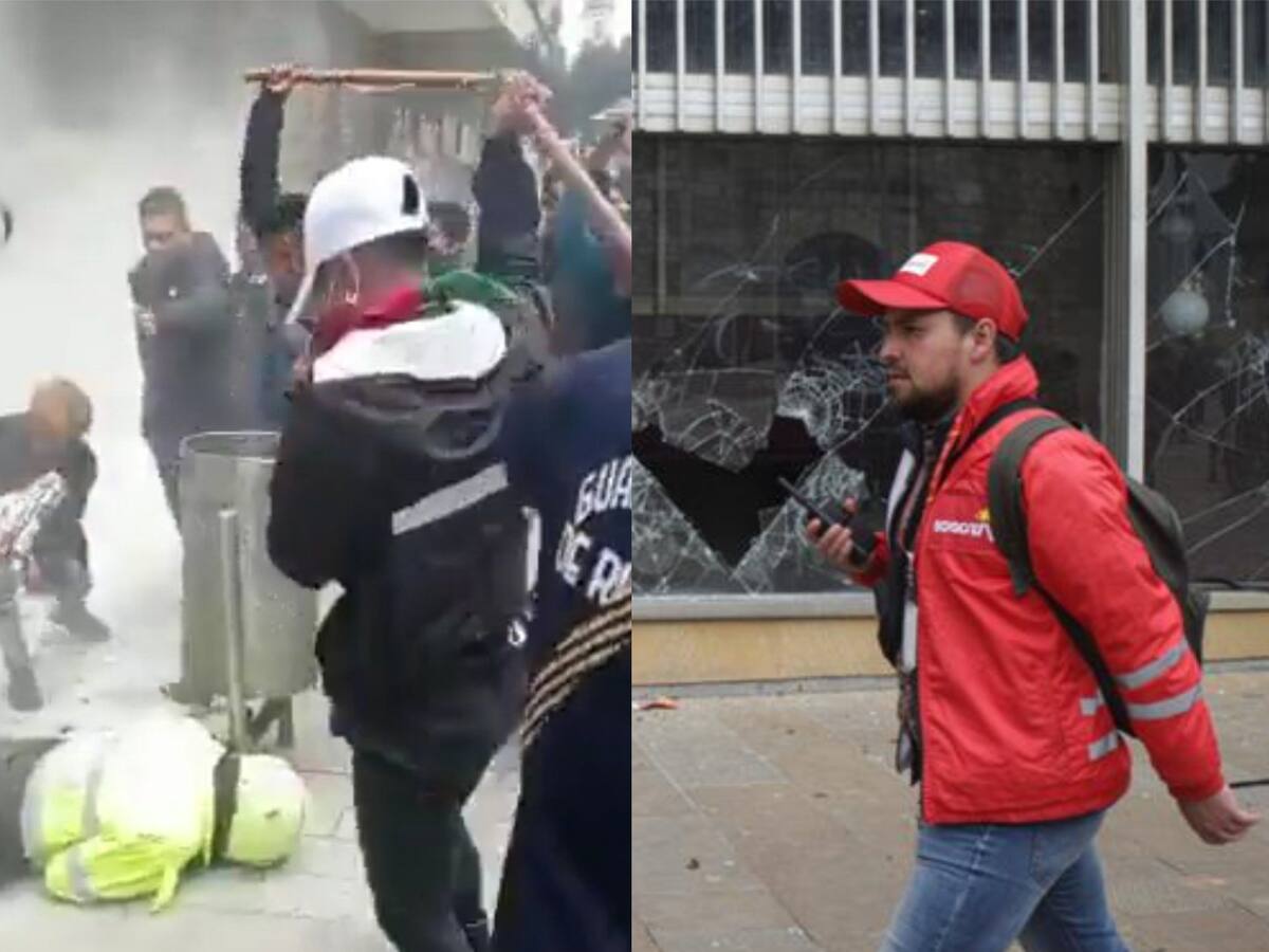 Videos: Agresiones a policías y gestores en medio disturbios en Bogotá