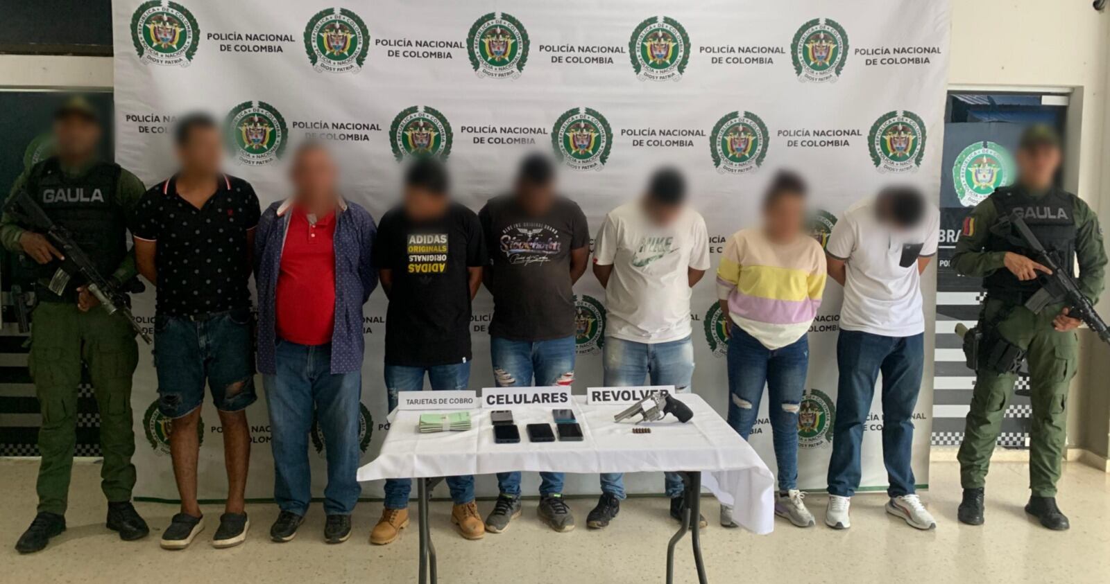 Capturan a siete presuntos extorsionistas del Clan del Golfo en Córdoba. Foto: Policía.
