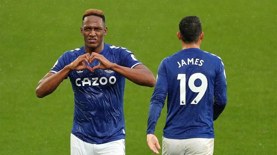 Yerry Mina está feliz con James Rodríguez en el Everton. Foto: Getty