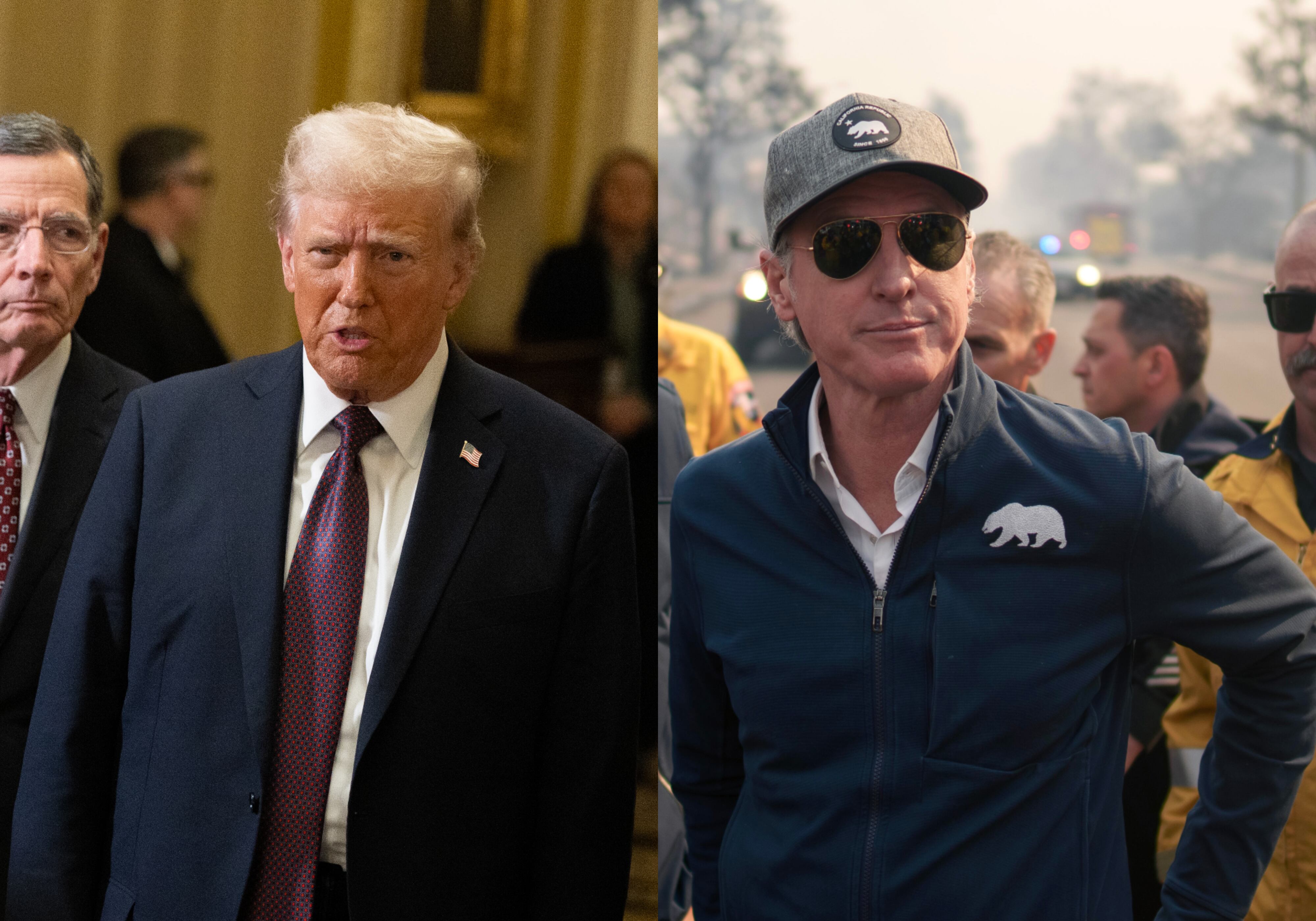 El presidente electo de Estados Unidos, Donald Trump (Nathan Posner/Anadolu vía Getty Images) y el gobernador de California,Gavin Newsom (Eric Thayer/Getty Images)