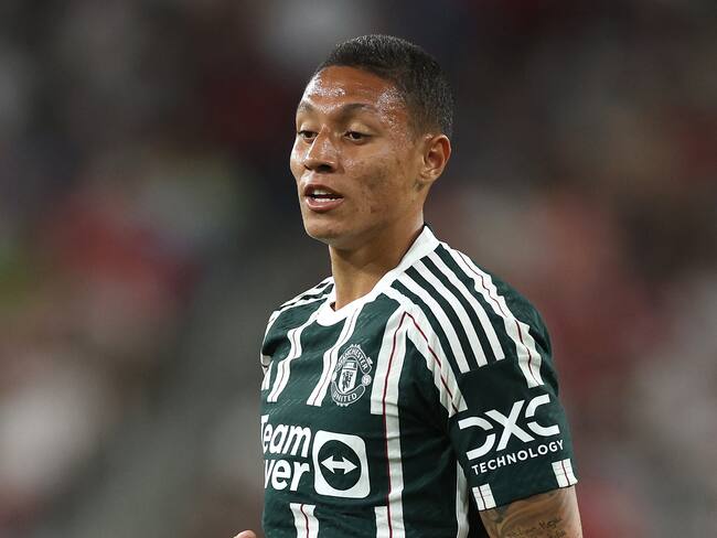 Mateo Mejía en su debut con el Manchester United ante el Wrexham en Estados Unidos. Foto: AFP