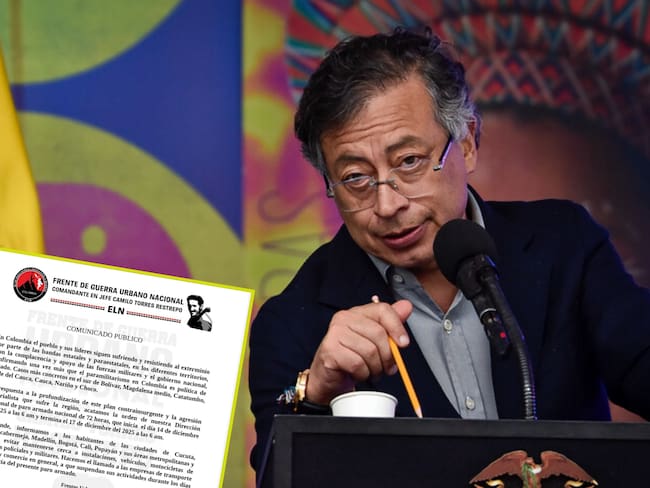 Gustavo Petro y comunicado del ELN. Fotos: (Colprensa - Cristian Bayona) / Redes sociales