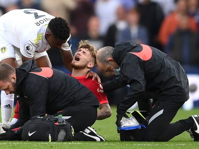 Lesión de Harvey Elliott en el partido entre el Liverpool y el Leeds. Foto: Laurence Griffiths/Getty Images