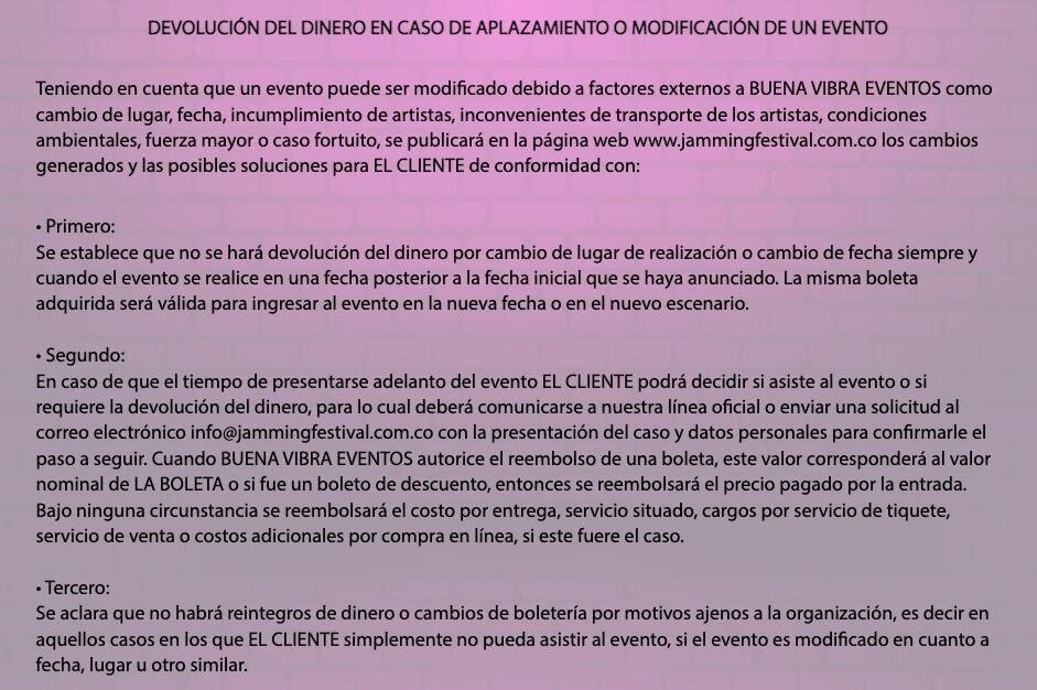 Términos y condiciones del Jamming