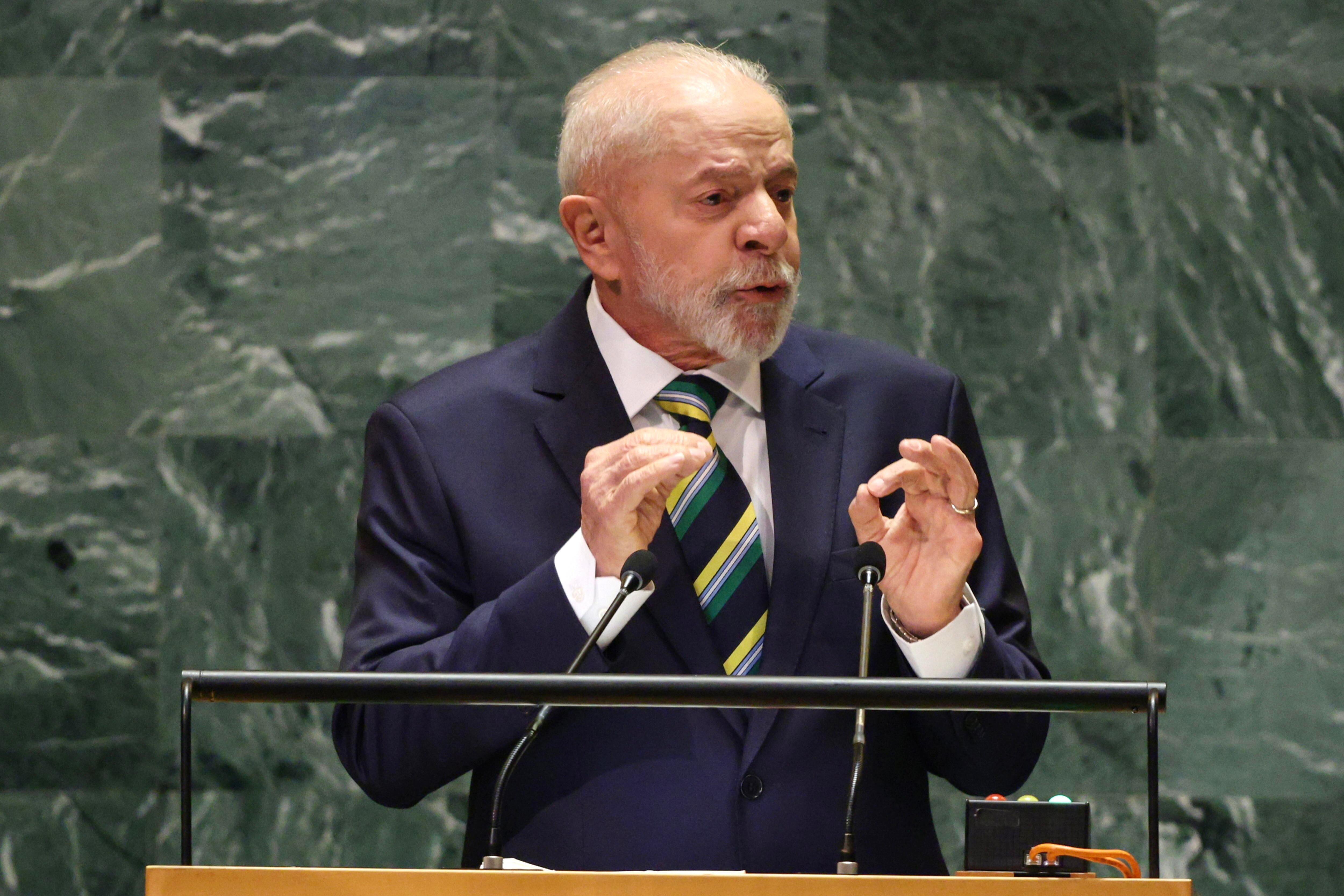 New York (United States), 24/09/2024.- Brazilian President Luiz Inacio Lula da Silva speaks during the General Debate of the 79th session of the United Nations General Assembly at United Nations Headquarters in New York, New York, USA, 24 September 2024. The annual high-level General Debate gathers world leaders from 24 to 28 September, and 30 September under the theme, 'Leaving no one behind: acting together for the advancement of peace, sustainable development and human dignity for present and future generations'. (Brasil, Nueva York) EFE/EPA/JUSTIN LANE