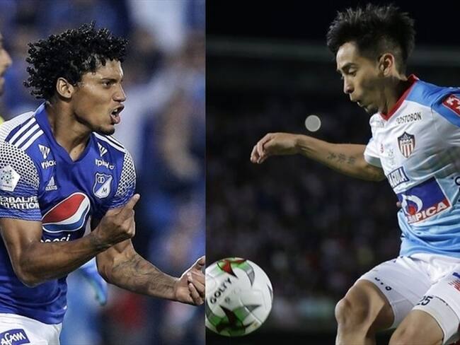 Jugador de Millonarios calienta el partido ante Junior. Foto: Colprensa