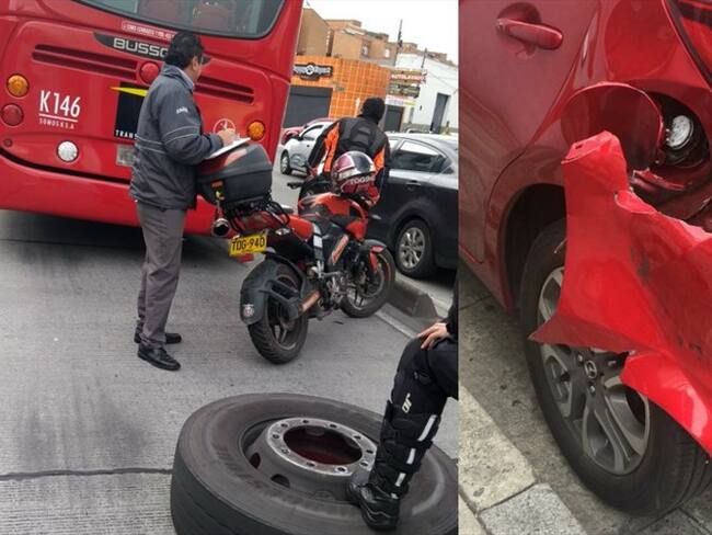 Nuevamente, a un bus de Transmilenio se le salieron las llantas. Foto: Cortesía CMI y Fabián Romero (W Radio)