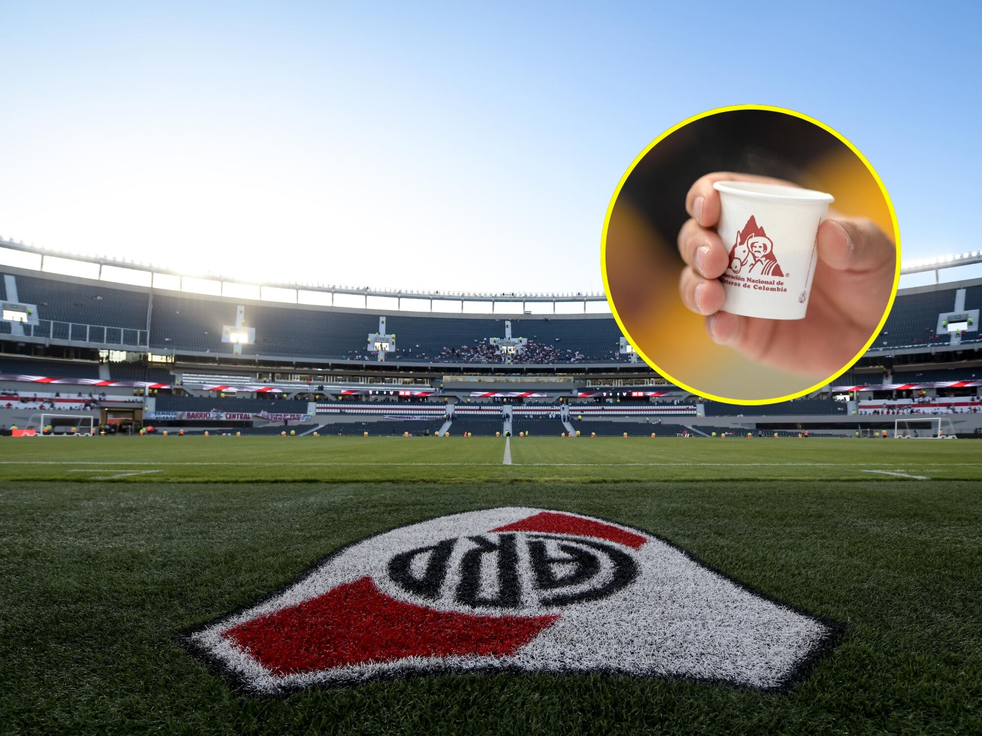 Estadio Monumental y Juan Valdez. Fotos: Getty Images.