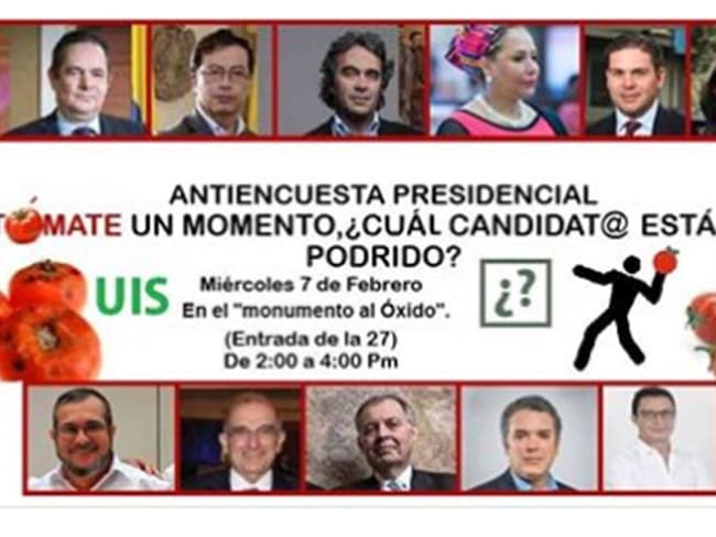 Programan ‘tomatazo’ en la UIS a fotos de candidatos presidenciales. Foto: Tomado de Facebook Payasos Pim Pum
