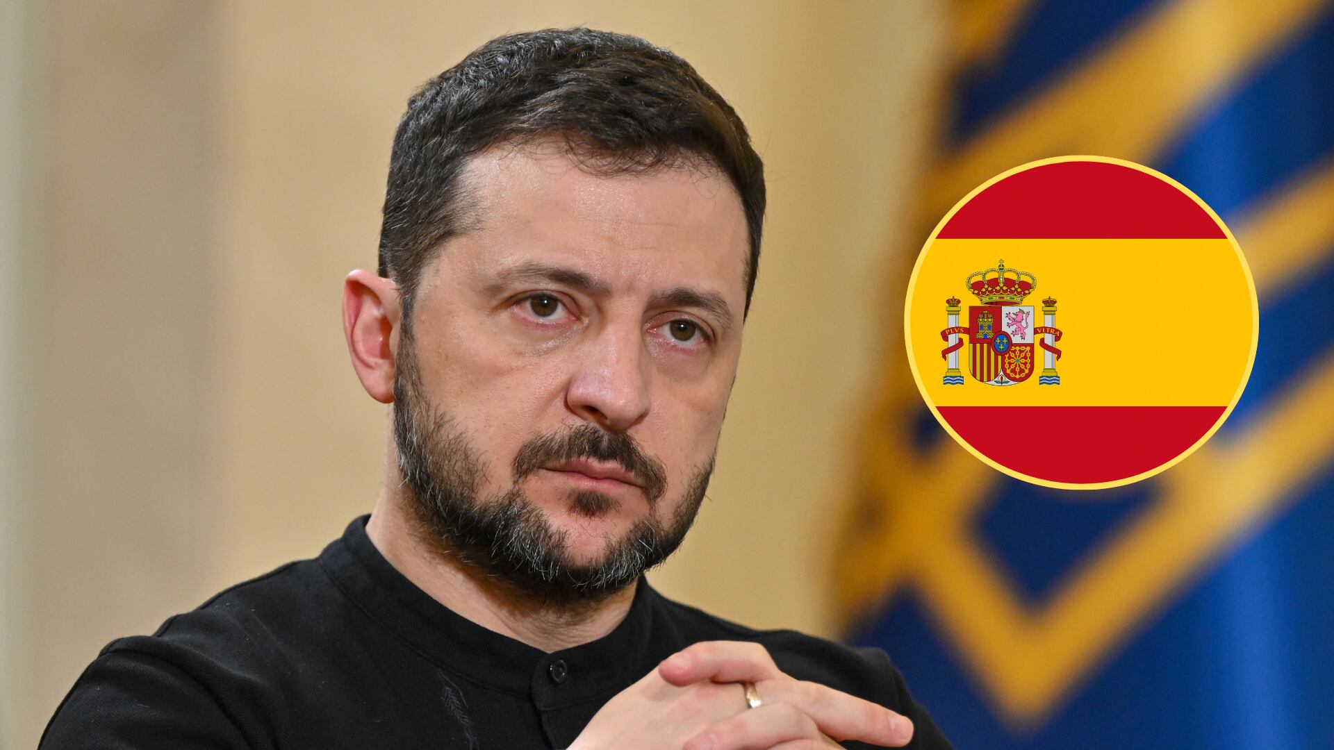 Presidente Volodimir Zelenski, bandera de España. Foto: Mert Gokhankoc/ dia images via Getty Images/ Getty Images