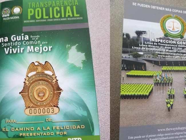 La W conoció imágenes de una publicación con logos de la Policía en la que se habla de algunos lineamientos de la Cienciología. Foto: Oriana Garcés (W Radio)