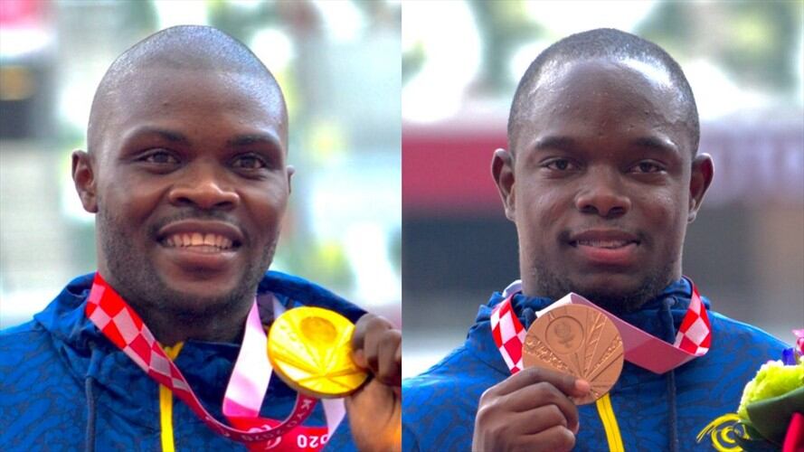 José Gregorio Lemos Rivas y Luis Fernando Lucumí Villegas lograran medallas de oro y bronce en la disciplina de lanzamiento de jabalina. Foto: @COLParalimpico en Twitter