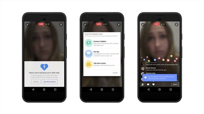 La imagen distribuida por Facebook muestra una demostración de apoyo en vivo, una de varias herramientas de la red social para la prevención del suicidio. Facebook está perfeccionando sus herramientas. Foto: Associated Press - AP