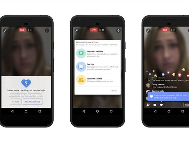 La imagen distribuida por Facebook muestra una demostración de apoyo en vivo, una de varias herramientas de la red social para la prevención del suicidio. Facebook está perfeccionando sus herramientas. Foto: Associated Press - AP