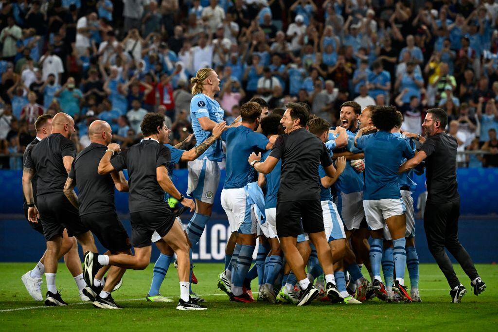 Manchester City. (Photo by ARIS MESSINIS/AFP via Getty Images)