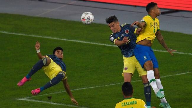 Gol de Luis Díaz a Brasil en la Copa América. Foto: MAURO PIMENTEL/AFP via Getty Images)