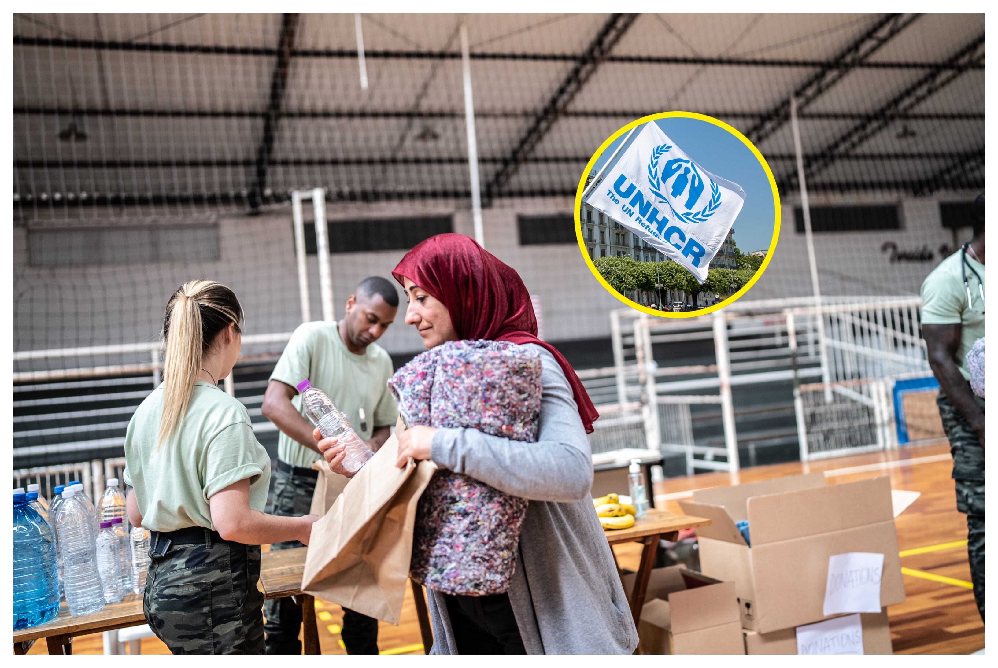 Referencia de refugiados y bandera de Acnur. Foto: FG Trade/ BalkansCat vía Getty Images.