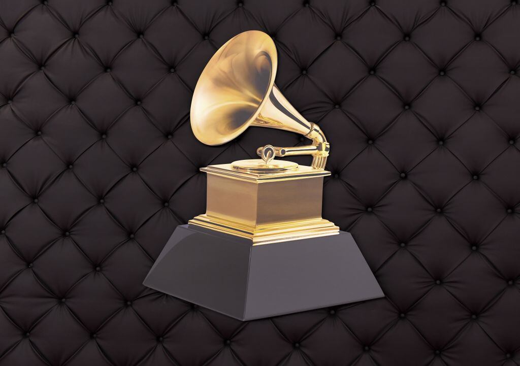 The famous gold gramophone best know as the Grammy logo is seen on a backdrop as the celebrity arrival area is being set up ahead of the 62nd Annual Grammy awards at LA Live, in Los Angeles, California, on January 24, 2020. (Photo by VALERIE MACON / AFP) (Photo by VALERIE MACON/AFP via Getty Images)