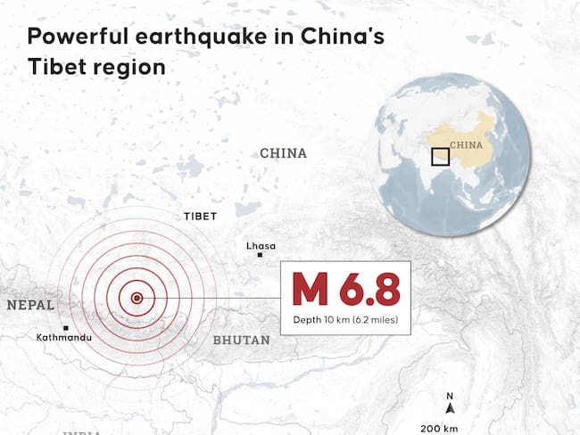 Terremoto 6.8 en la región de Tibet. I Foto: Mehmet Yaren Bozgun/Anadolu via Getty Images.