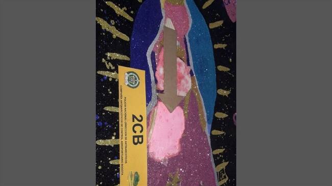 Cuadro de la Virgen María con cocaína rosada, policía busca al autor. Foto: Policía Antinarcóticos