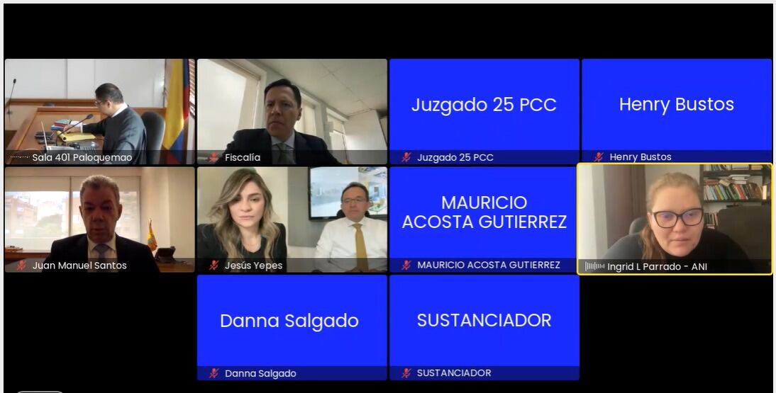 Juan Manuel Santos en la audiencia de Luis Fernando Andrade. Foto: Captura de pantalla audiencia