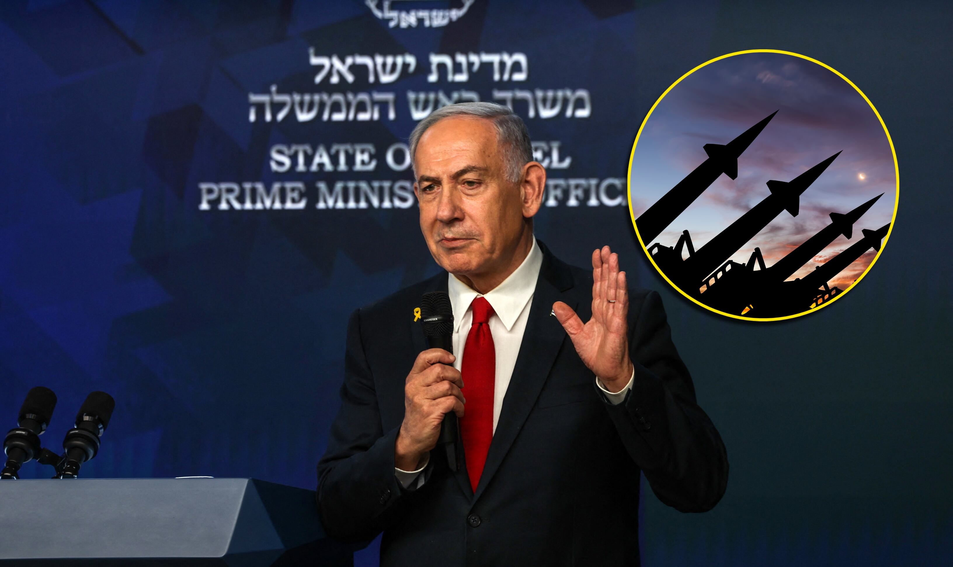 Benjamín Netanyahu y referencia de armas. Foto: RONEN ZVULUN/POOL/AFP y Anton Petru via Getty Images