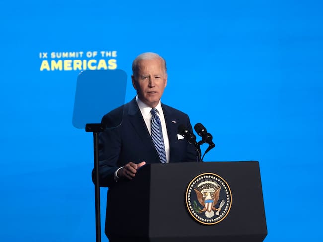 LOS ANGELES, CALIFORNIA - JUNE 08: U.S. President Joe Biden delivers remarks at the opening ceremonies of the IX Summit of the Americas at the Microsoft Theater. (Photo by Anna Moneymaker/Getty Images)