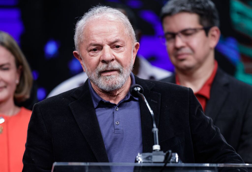 SAO PAULO, BRAZIL - OCTOBER 02: Former president of Brazil and candidate of Worker's Party (PT) Luiz Inacio Lula da Silva looks on during a press conference at the end of the general elections day at Novotel Jaraguá hotel on October 02, 2022 in Sao Paulo, Brazil. According to official results, Candidate Luiz Inácio Lula da Silva of Workers’ Party (PT) has 48% of the votes and Incumbent and candidate Jair Bolsonaro of Liberal Party (PL) 43,57%, with 97,93 of the voting counted. Lula and Bolosonaro will compete in the presidential runoff on October 30, 2022. (Photo by Alexandre Schneider/Getty Images)