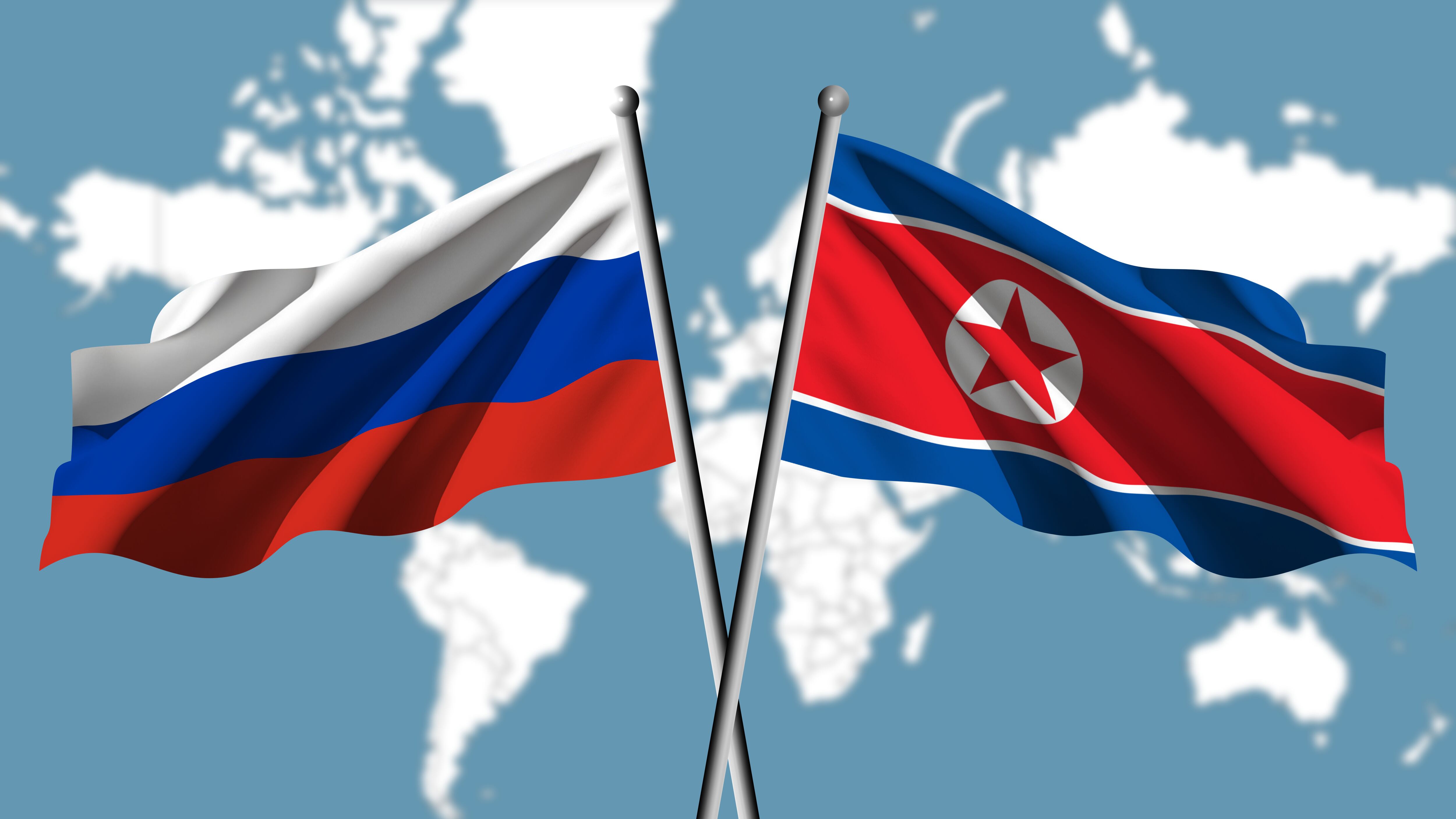 Banderas de Rusia y Corea del Norte. Getty Images.