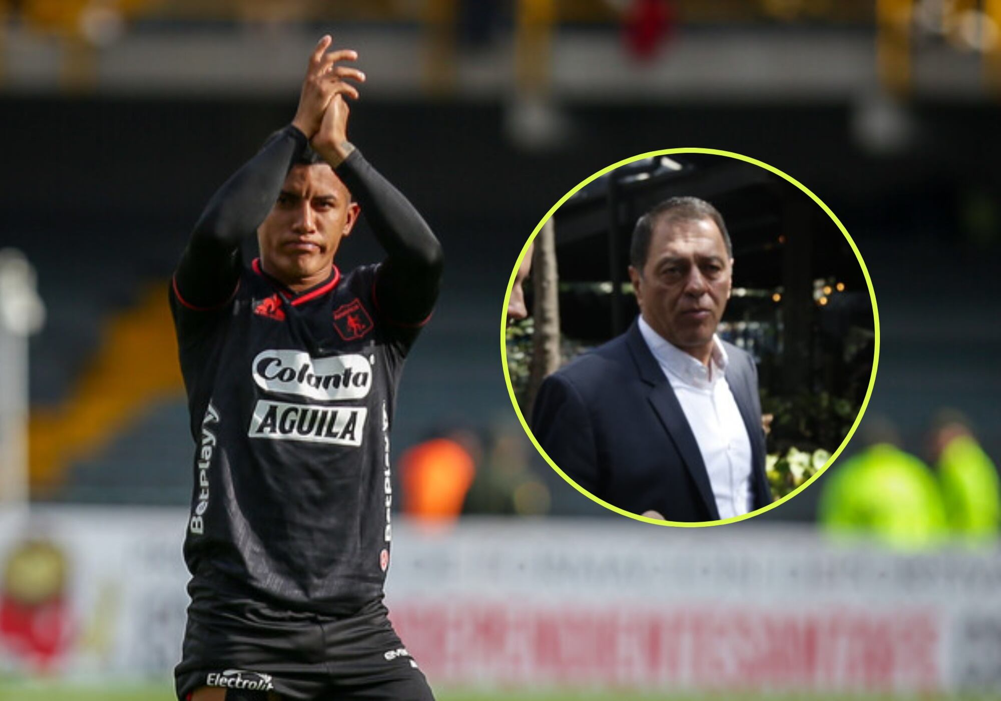 Cristian Barrios, jugador del América de Cali, y Tulio Gómez. Fotos: (Colprensa - Catalina Olaya) / (Colprensa - Lina Gasca)