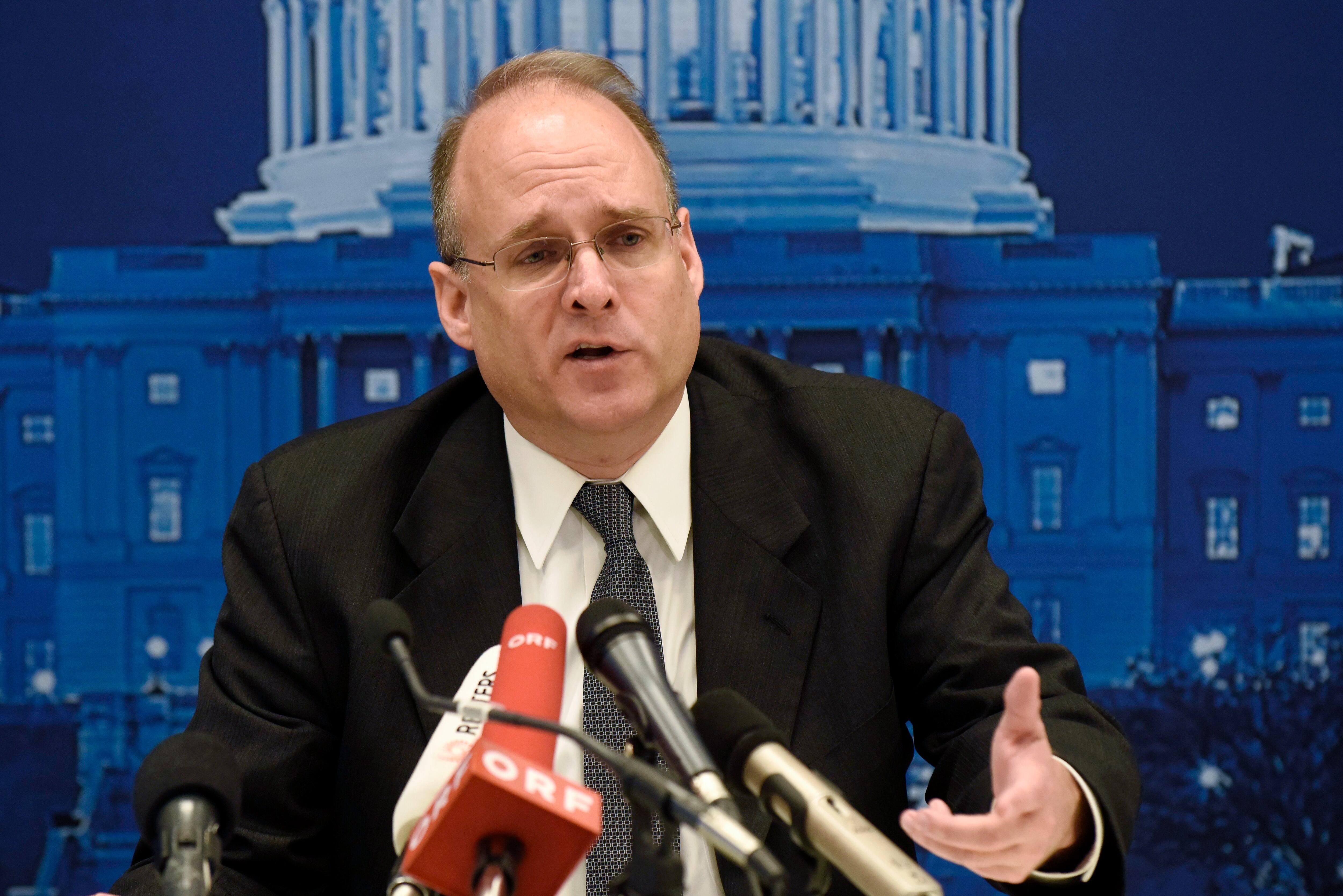 VIENNA, AUSTRIA - JUNE 23: U.S. arms control envoy Marshall Billingslea speaks at a press conference on June 23, 2020 in Vienna, Austria. U.S. arms control envoy Marshall Billingslea and Russian deputy foreign minister Sergei Ryabkov met on Monday to talk about their countrys' nuclear arsenal. (Photo by Thomas Kronsteiner/Getty Images)