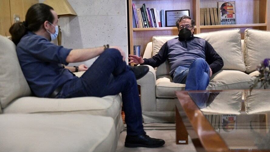 Encuentro entre Gustavo Petro y Pablo Iglesias. Foto: Twitter de Gustavo Petro