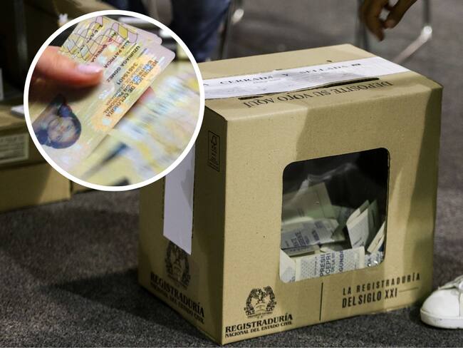 Urna de votaciones en Colombia y de fondo cédulas colombianas(Fotos vía COLPRENSA)