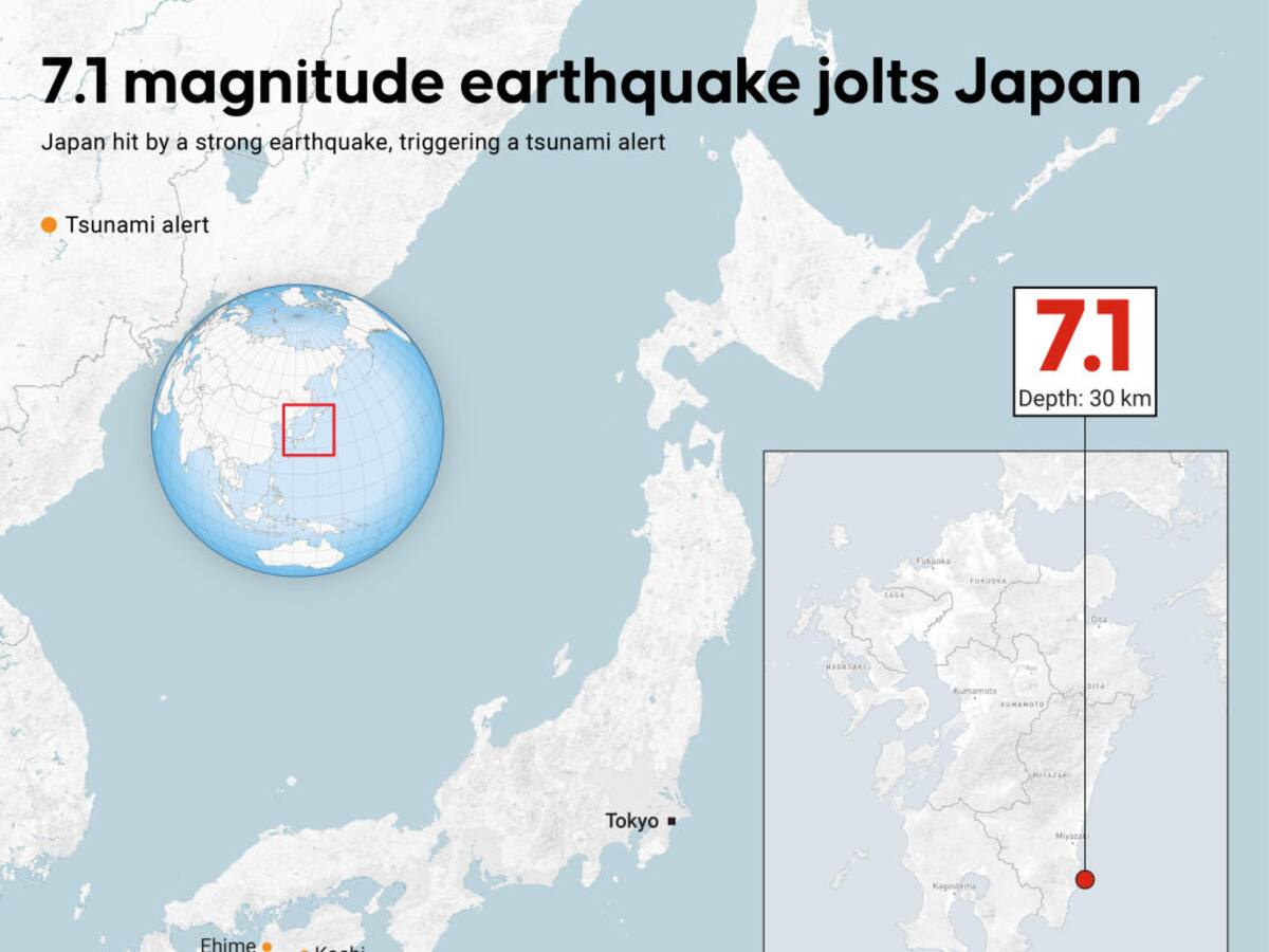Un terremoto de magnitud 7,1 causa alerta de tsunami en el sudoeste de Japón