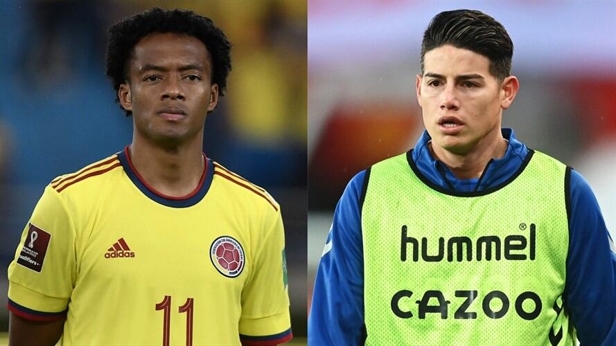 Futbolistas colombianos Juan Guillermo Cuadrado y James Rodríguez. Foto: Gabriel Aponte/Getty Images - Michael Regan/Getty Images